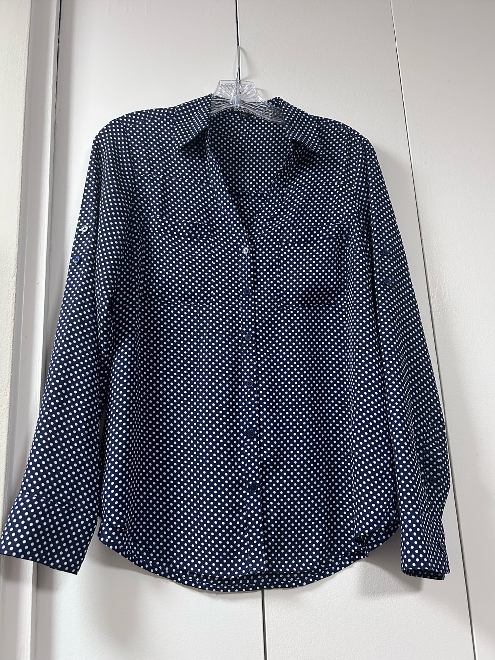 Express Navy Blue Polka Dot Button-Down Shirt
